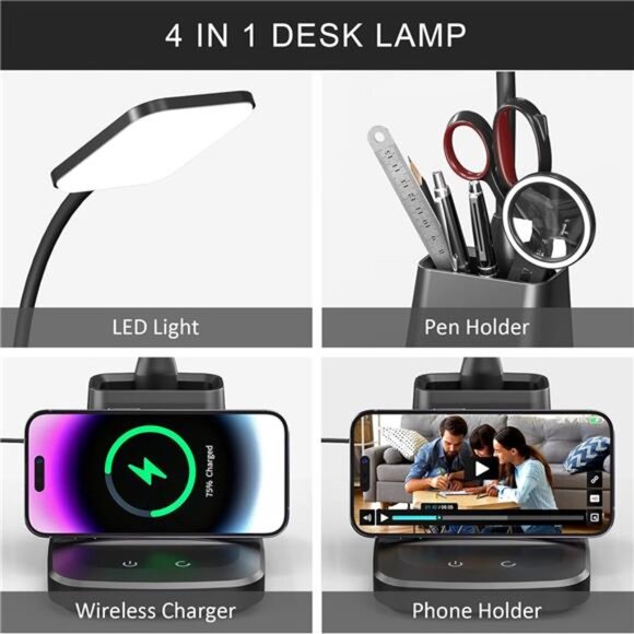 Desk Lamp with Wireless Charger, LED Desk Lamps for Home Office, 800 Lumens - Picture 2 of 7